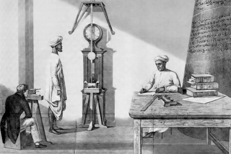 المصدر: John Goldingham == Summary == {{Information |Description= {{en|Drawing of the measurement of the acceleration of gravity with a Kater's pendulum at Madras, India by British astronomer John Goldingham in 1821. Alterations to image: Removed Henry Kater (1777-1835) making observations of a pendulum, with two assistants. Engraving by J. Basire, 1822, after J. Goldingham, 1821. Henry Kater's most substantial work was the invention of Kater's pendulum, enabling the strength of gravity to be determined, first at London and subsequently at various stations throughout the country. He is also the inventor of the floating collimator and is considered the inventor of the prismatic compass, although it was patented by someone else. Captions are provided by our contributors. https://en.wikipedia.org/wiki/Pendulum#/media/File:Using_Kater_pendulum_in_India.png This work is in the public domain in its country of origin and other countries and areas where the copyright term is the author's life plus 70 years or fewer.