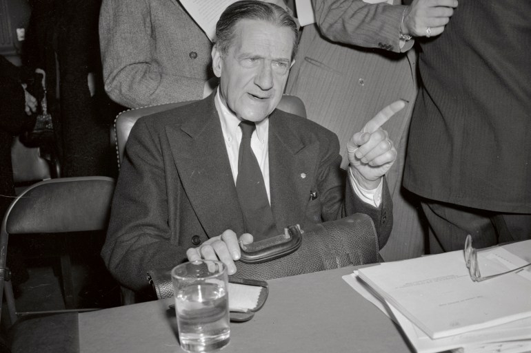 (Original Caption) Dr. Stephen S. Wise, noted Zionist leader and rabbi of New York, testifies before the Anglo-American Palestine Committee. Dr. Wise criticized Britain's record of "broken promises." He referred to the British Balfour Declaration of 1917, calling for the establishment of a national Jewish home in Palestine.