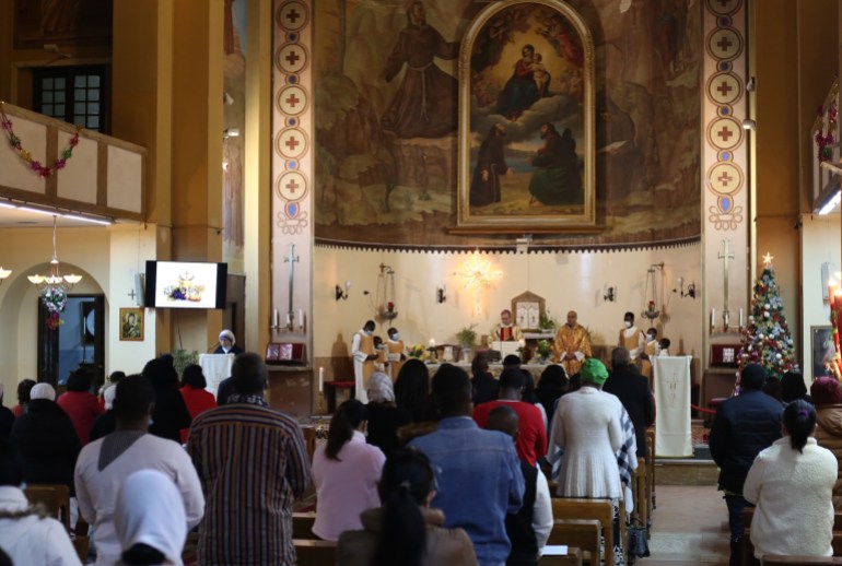 Mass is held at St Francis Church in Tripoli, Libya, to mark Christmas Eve on December 24, 2021 [Hazem Turkia/Anadolu Agency via Getty Images]