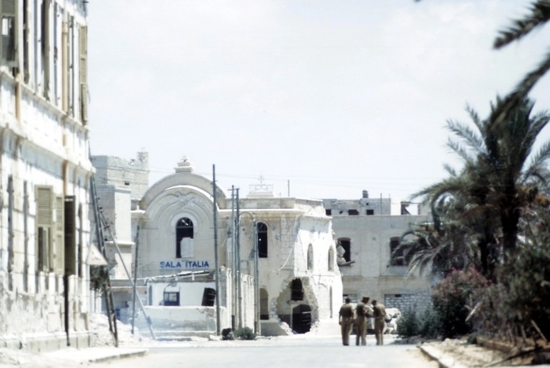 War-damaged colonial architecture in central Benghazi, Libya, in 1943 [Ivan Dmitri/Michael Ochs Archives/Getty Images]