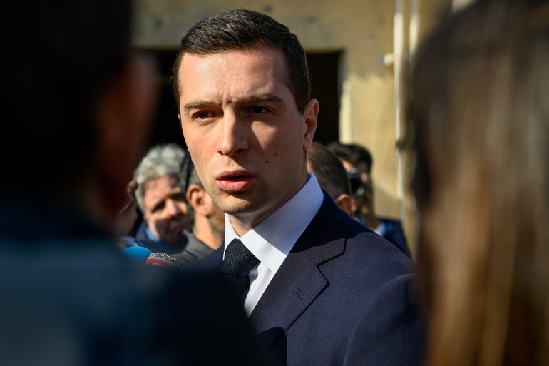 Saint-Laurent-du-Var, France - 19-02-2024: Jordan Bardella, president of Rassemblement National party visits the police company of CRS 6.