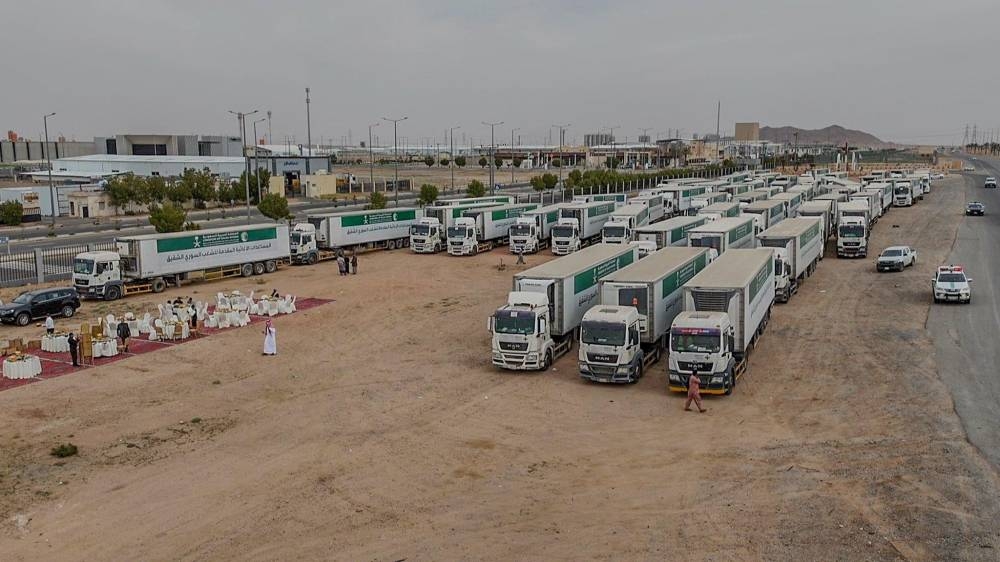استقبال حافل للجسر البري الإغاثي السعودي للشعب السوري