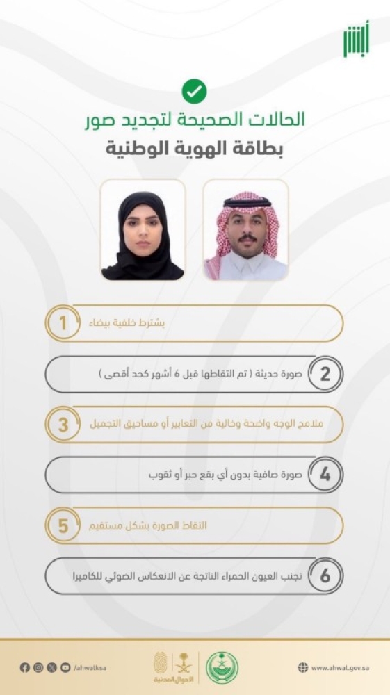 ما الشروط الستة التي حددتها الأحوال المدنية لتجديد الصور ؟