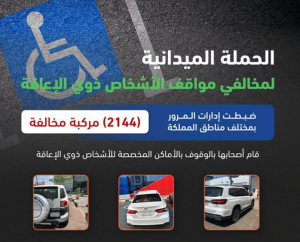 المرور: ضبط 2144 مركبة مخالفة متوقفة في أماكن «ذوي الإعاقة»