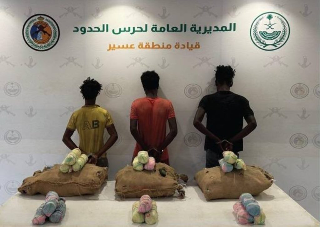«حرس الحدود» يقبض على 3 مخالفين لنظام أمن الحدود لتهريبهم 60 كيلوغراماً من القات بعسير