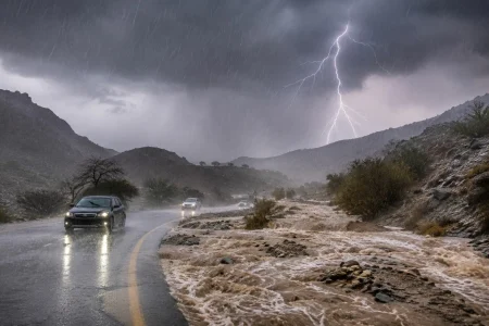 حالة الطقس في السعودية: أمطار غزيرة وسيول تضرب 5 مناطق